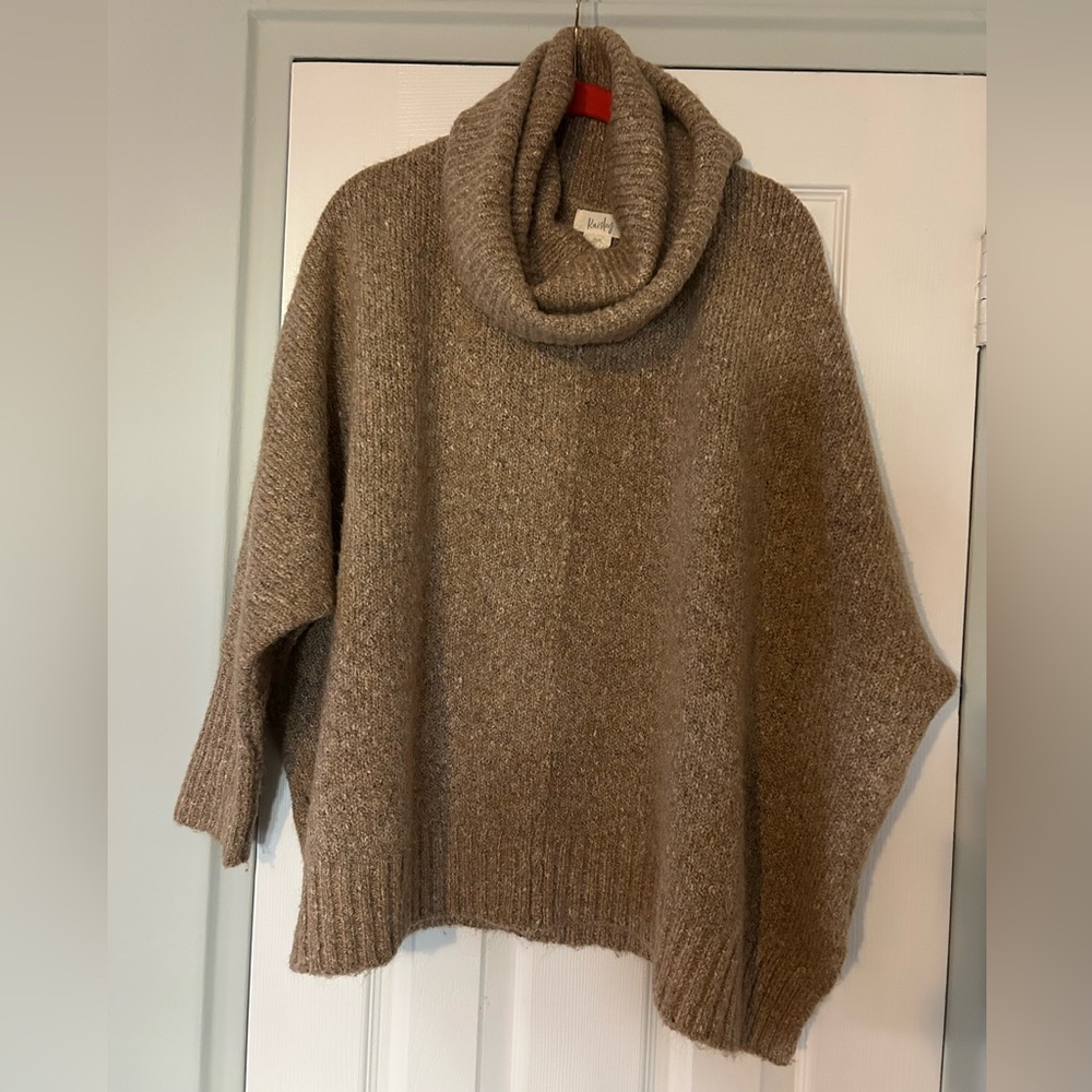 Kaisley Draped Cowl neck tan Heather yarn sweater